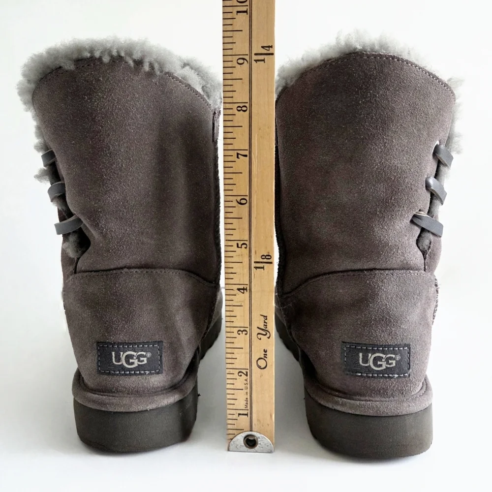 UGG Constantine Low Calf Shearling  & Leather Boots W/ Laced Side, Gray, Size 9